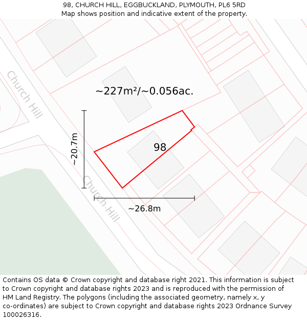 98, CHURCH HILL, EGGBUCKLAND, PLYMOUTH, PL6 5RD: Plot and title map