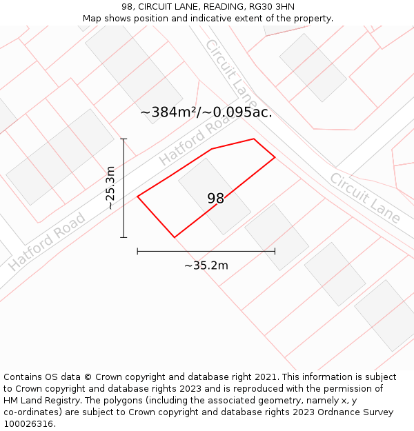 98, CIRCUIT LANE, READING, RG30 3HN: Plot and title map