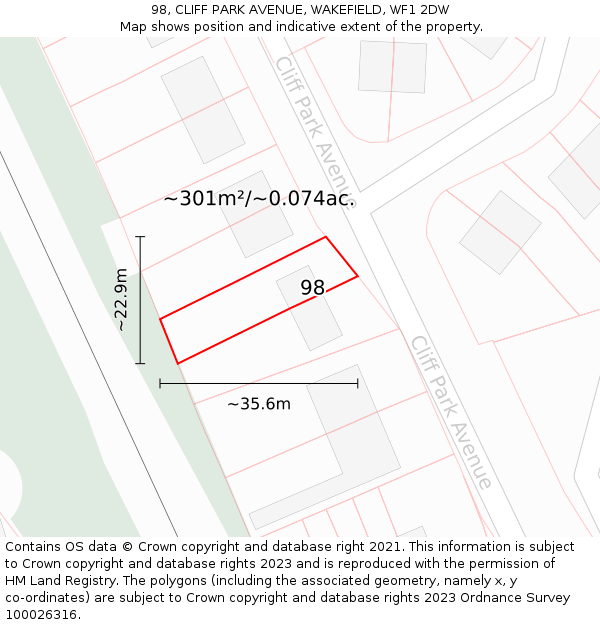 98, CLIFF PARK AVENUE, WAKEFIELD, WF1 2DW: Plot and title map