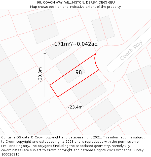 98, COACH WAY, WILLINGTON, DERBY, DE65 6EU: Plot and title map