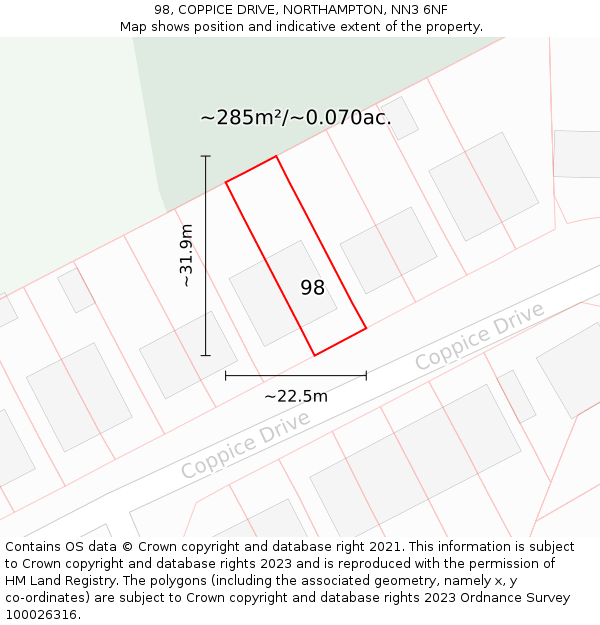 98, COPPICE DRIVE, NORTHAMPTON, NN3 6NF: Plot and title map