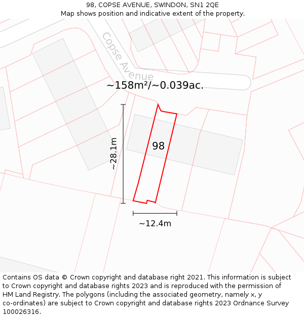 98, COPSE AVENUE, SWINDON, SN1 2QE: Plot and title map