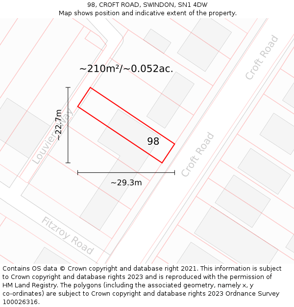 98, CROFT ROAD, SWINDON, SN1 4DW: Plot and title map