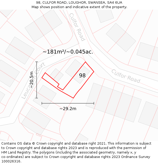 98, CULFOR ROAD, LOUGHOR, SWANSEA, SA4 6UA: Plot and title map