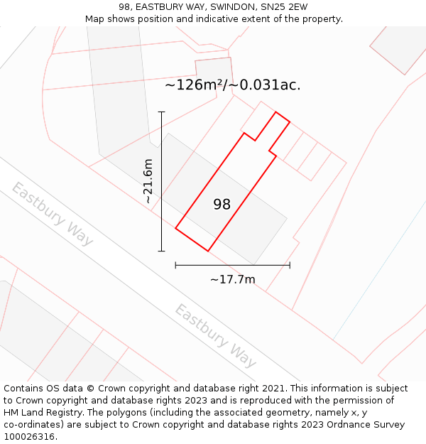 98, EASTBURY WAY, SWINDON, SN25 2EW: Plot and title map