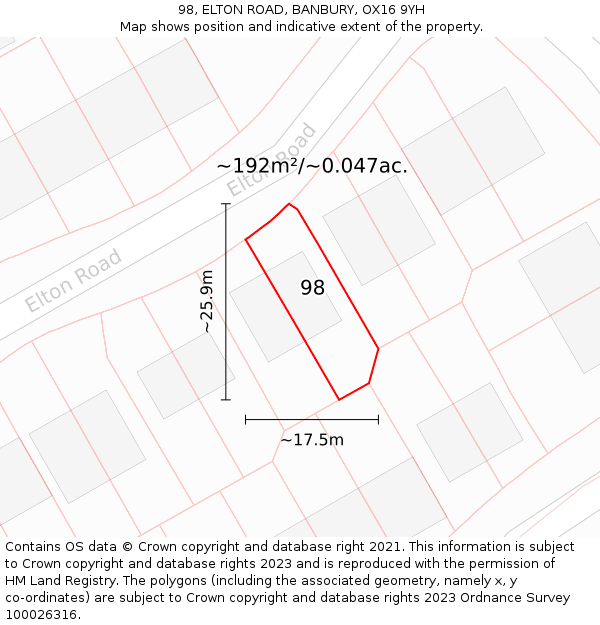 98, ELTON ROAD, BANBURY, OX16 9YH: Plot and title map