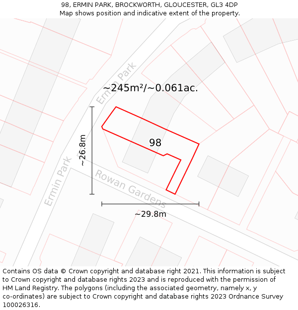 98, ERMIN PARK, BROCKWORTH, GLOUCESTER, GL3 4DP: Plot and title map