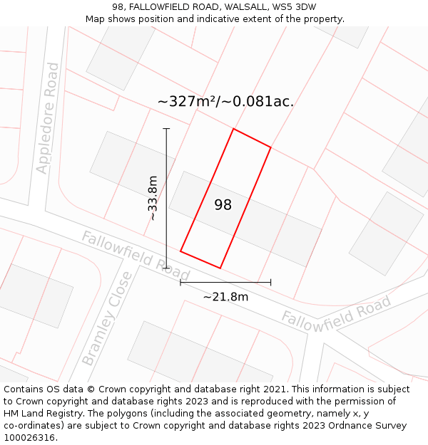 98, FALLOWFIELD ROAD, WALSALL, WS5 3DW: Plot and title map