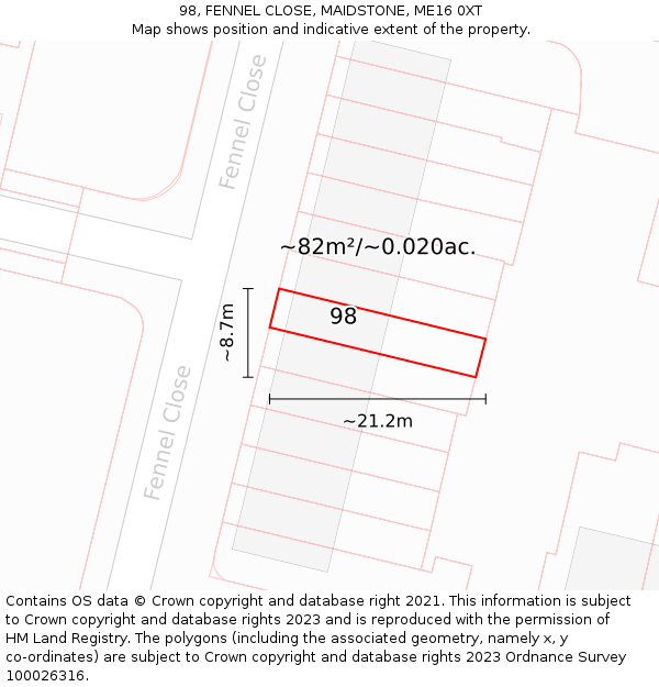 98, FENNEL CLOSE, MAIDSTONE, ME16 0XT: Plot and title map