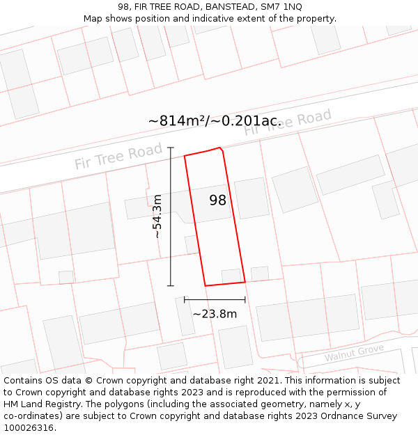 98, FIR TREE ROAD, BANSTEAD, SM7 1NQ: Plot and title map