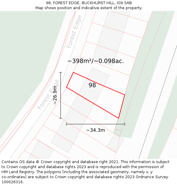 98, FOREST EDGE, BUCKHURST HILL, IG9 5AB: Plot and title map