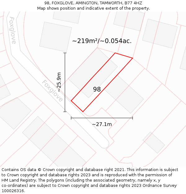 98, FOXGLOVE, AMINGTON, TAMWORTH, B77 4HZ: Plot and title map