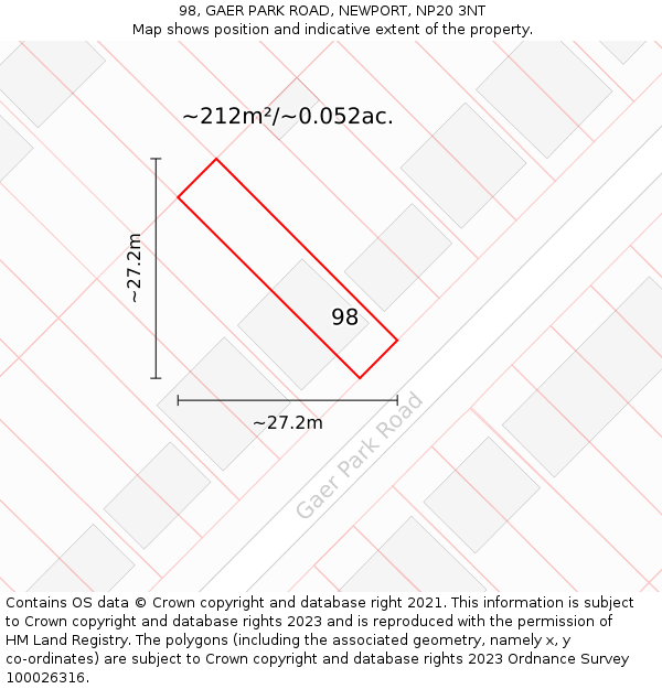 98, GAER PARK ROAD, NEWPORT, NP20 3NT: Plot and title map