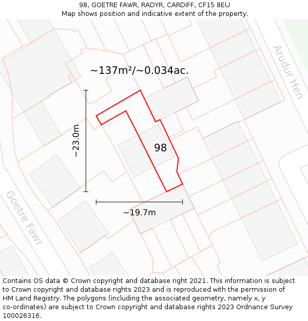 98, GOETRE FAWR, RADYR, CARDIFF, CF15 8EU: Plot and title map