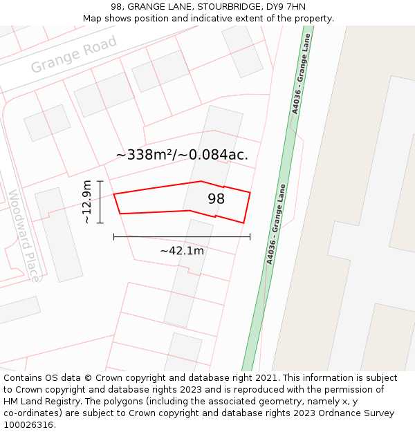 98, GRANGE LANE, STOURBRIDGE, DY9 7HN: Plot and title map