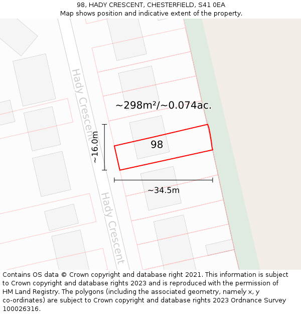 98, HADY CRESCENT, CHESTERFIELD, S41 0EA: Plot and title map