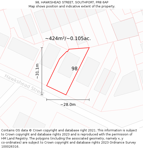 98, HAWKSHEAD STREET, SOUTHPORT, PR8 6AP: Plot and title map