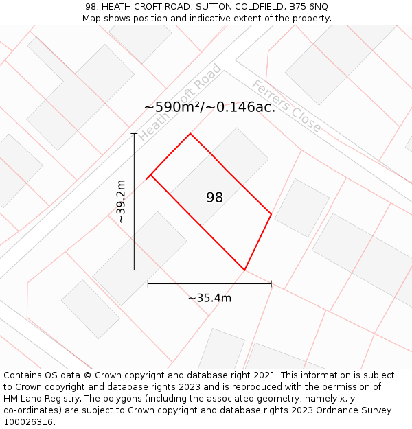 98, HEATH CROFT ROAD, SUTTON COLDFIELD, B75 6NQ: Plot and title map