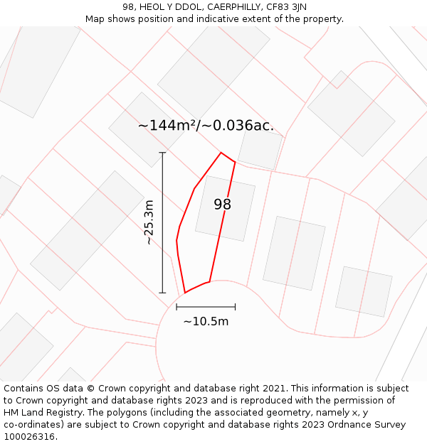 98, HEOL Y DDOL, CAERPHILLY, CF83 3JN: Plot and title map