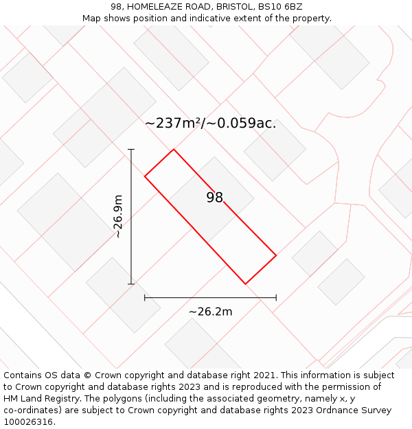 98, HOMELEAZE ROAD, BRISTOL, BS10 6BZ: Plot and title map