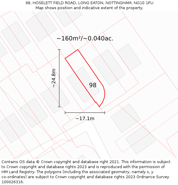 98, HOSELETT FIELD ROAD, LONG EATON, NOTTINGHAM, NG10 1PU: Plot and title map