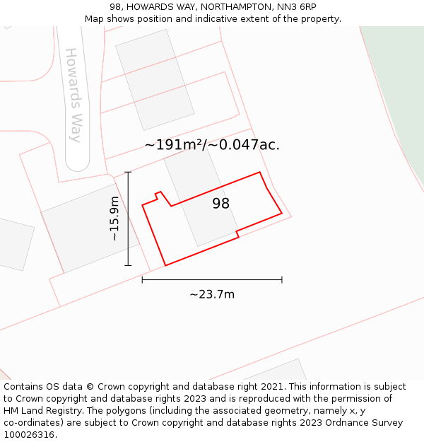 98, HOWARDS WAY, NORTHAMPTON, NN3 6RP: Plot and title map