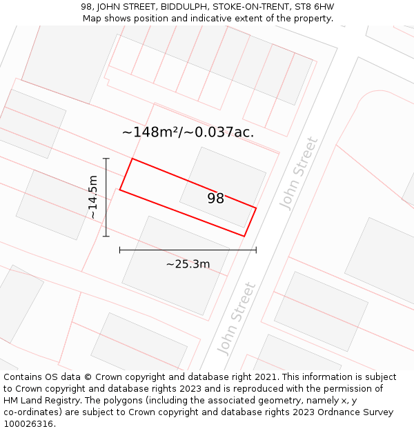 98, JOHN STREET, BIDDULPH, STOKE-ON-TRENT, ST8 6HW: Plot and title map