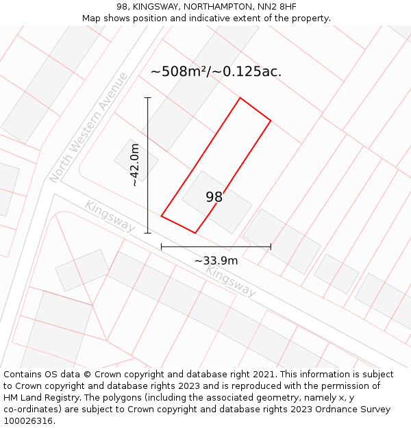 98, KINGSWAY, NORTHAMPTON, NN2 8HF: Plot and title map