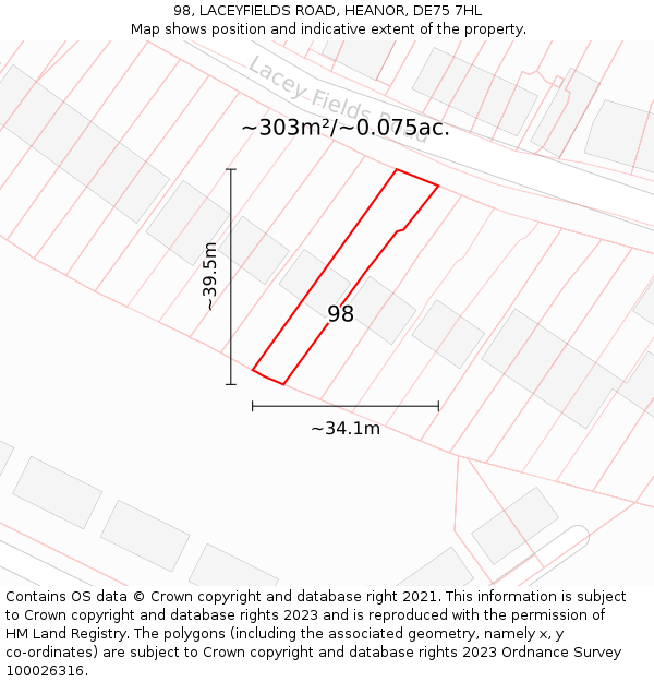 98, LACEYFIELDS ROAD, HEANOR, DE75 7HL: Plot and title map