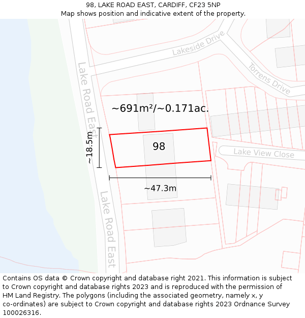 98, LAKE ROAD EAST, CARDIFF, CF23 5NP: Plot and title map