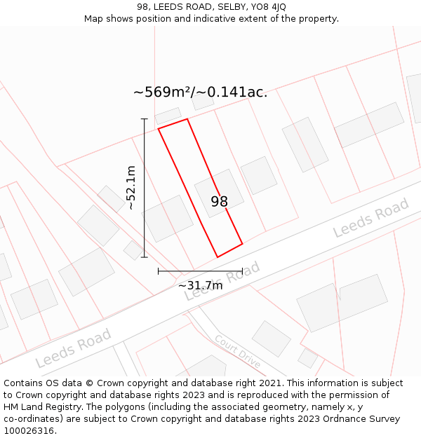 98, LEEDS ROAD, SELBY, YO8 4JQ: Plot and title map