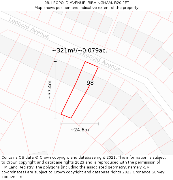 98, LEOPOLD AVENUE, BIRMINGHAM, B20 1ET: Plot and title map