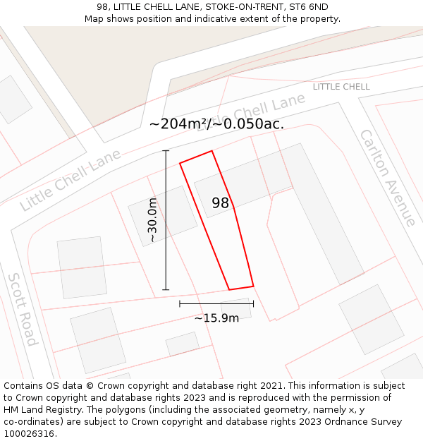 98, LITTLE CHELL LANE, STOKE-ON-TRENT, ST6 6ND: Plot and title map