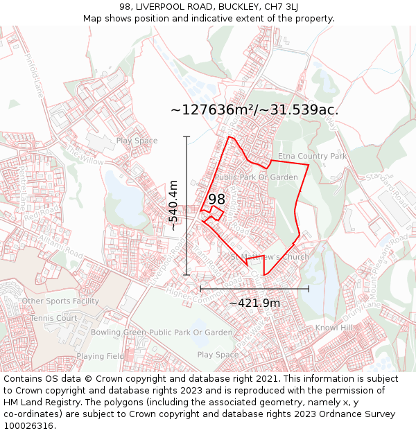 98, LIVERPOOL ROAD, BUCKLEY, CH7 3LJ: Plot and title map