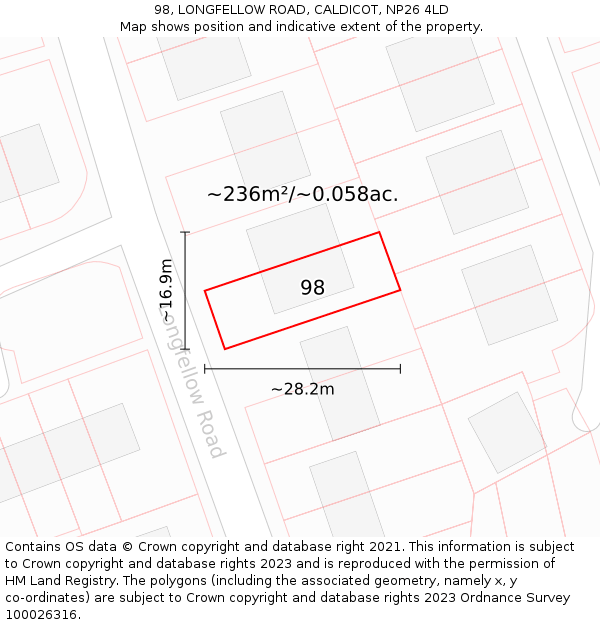 98, LONGFELLOW ROAD, CALDICOT, NP26 4LD: Plot and title map