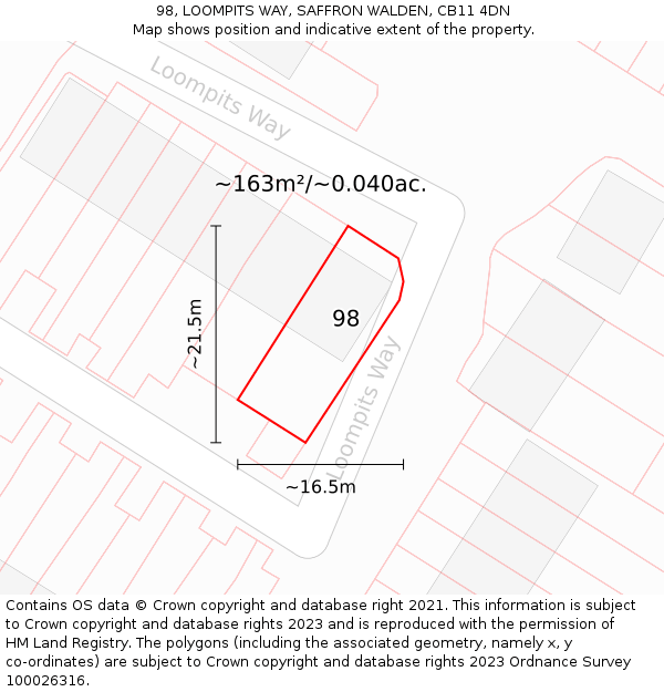 98, LOOMPITS WAY, SAFFRON WALDEN, CB11 4DN: Plot and title map