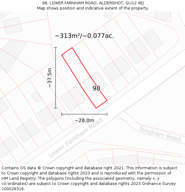 98, LOWER FARNHAM ROAD, ALDERSHOT, GU12 4EJ: Plot and title map