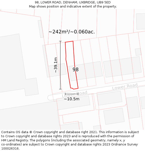 98, LOWER ROAD, DENHAM, UXBRIDGE, UB9 5ED: Plot and title map