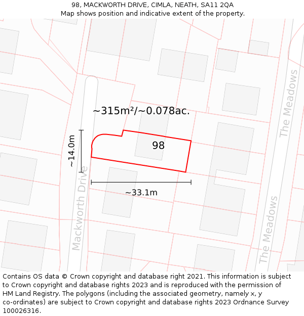 98, MACKWORTH DRIVE, CIMLA, NEATH, SA11 2QA: Plot and title map