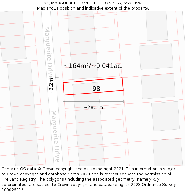 98, MARGUERITE DRIVE, LEIGH-ON-SEA, SS9 1NW: Plot and title map
