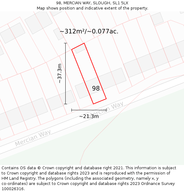 98, MERCIAN WAY, SLOUGH, SL1 5LX: Plot and title map