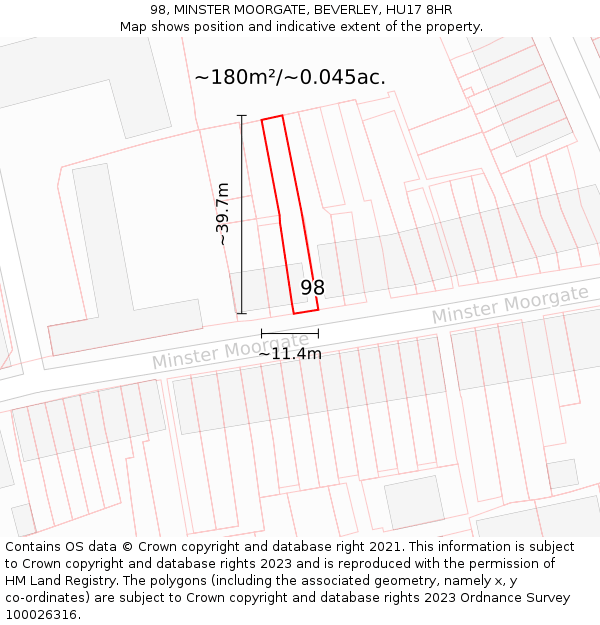 98, MINSTER MOORGATE, BEVERLEY, HU17 8HR: Plot and title map