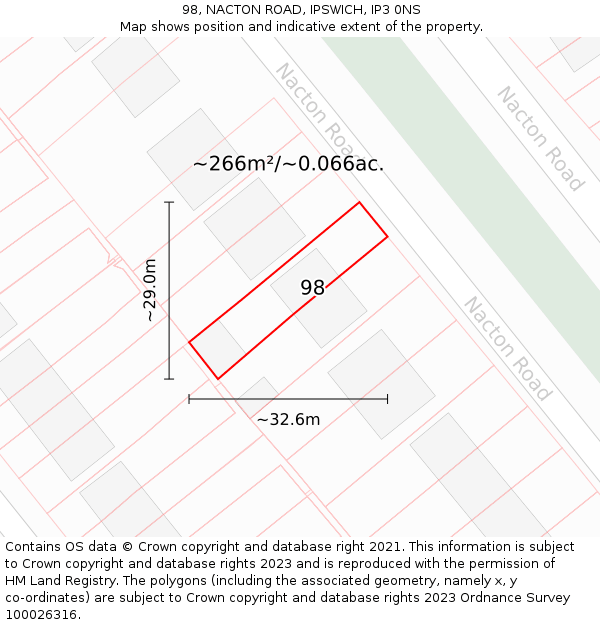 98, NACTON ROAD, IPSWICH, IP3 0NS: Plot and title map