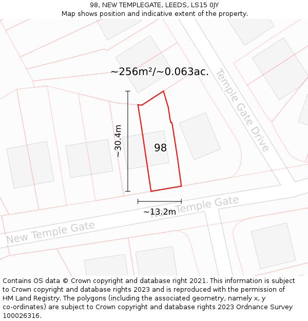 98, NEW TEMPLEGATE, LEEDS, LS15 0JY: Plot and title map