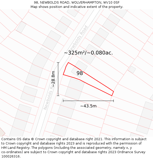 98, NEWBOLDS ROAD, WOLVERHAMPTON, WV10 0SF: Plot and title map