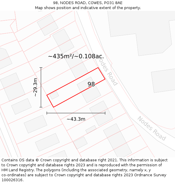 98, NODES ROAD, COWES, PO31 8AE: Plot and title map