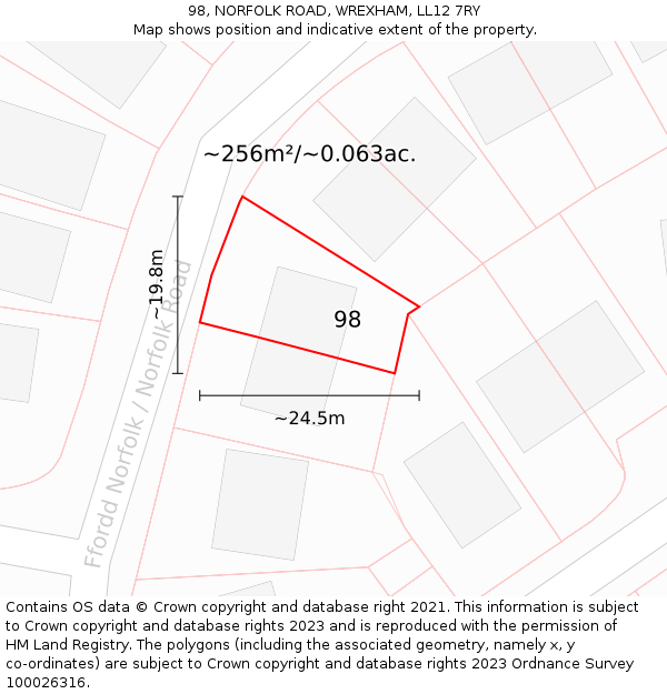 98, NORFOLK ROAD, WREXHAM, LL12 7RY: Plot and title map