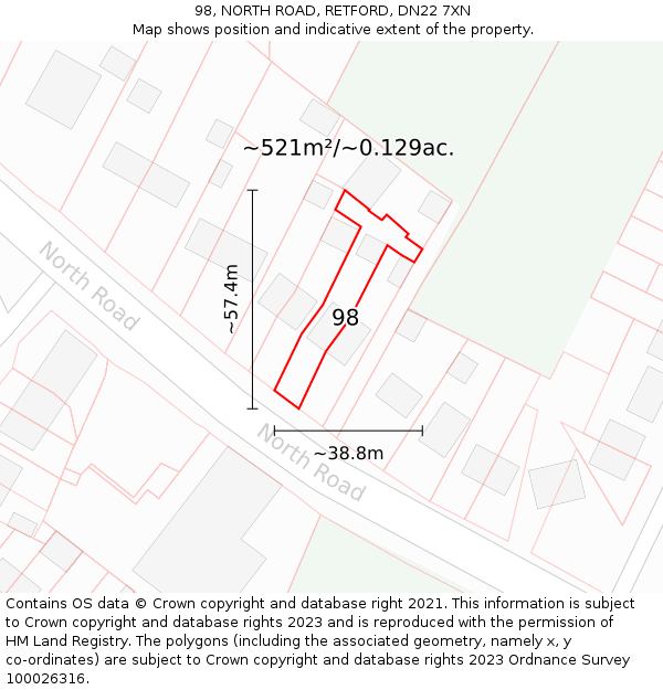 98, NORTH ROAD, RETFORD, DN22 7XN: Plot and title map