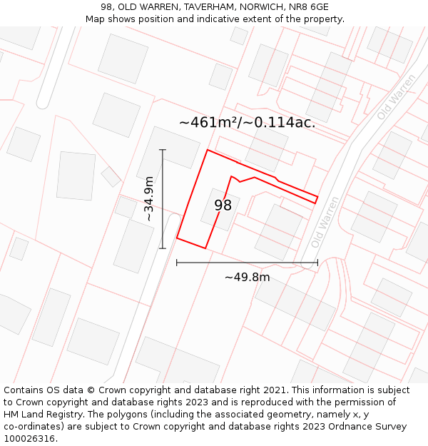 98, OLD WARREN, TAVERHAM, NORWICH, NR8 6GE: Plot and title map