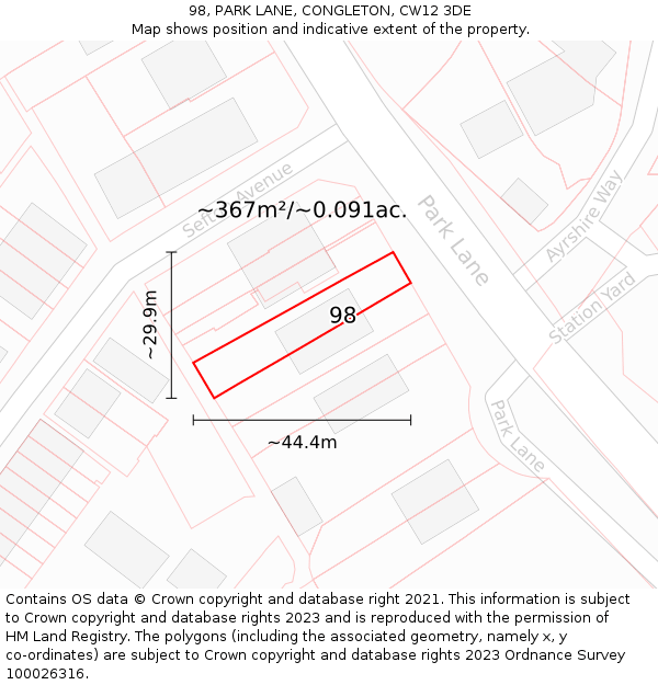 98, PARK LANE, CONGLETON, CW12 3DE: Plot and title map